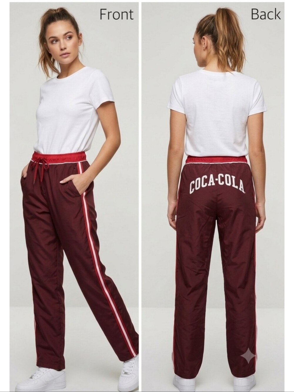 Coca Cola Graphic Wide Leg Track Pants Maroon Size S